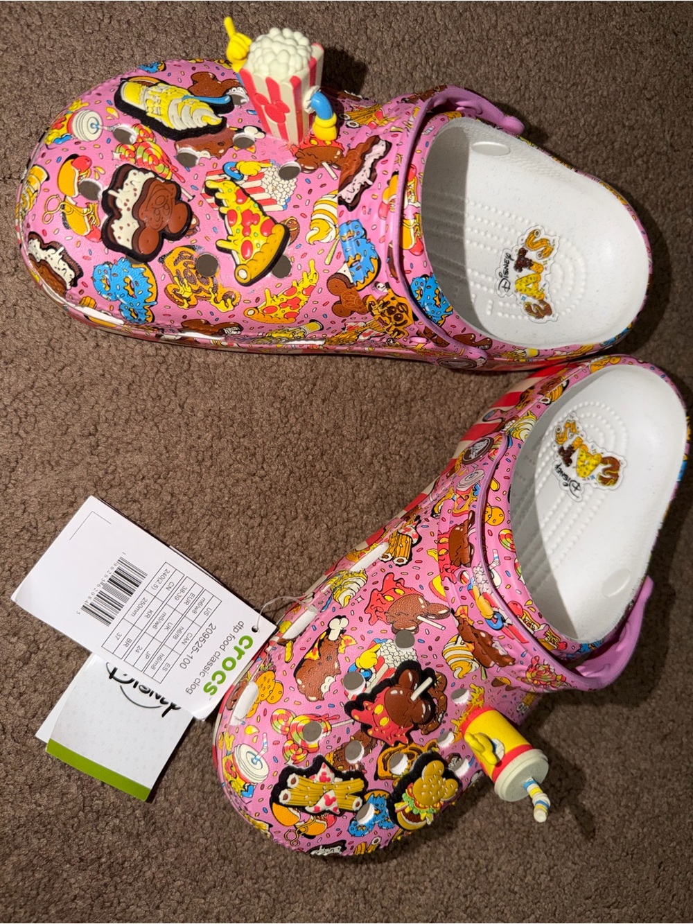 CROCS Kids Pink Snack & Dessert Print Clogs with Charms (NWT)